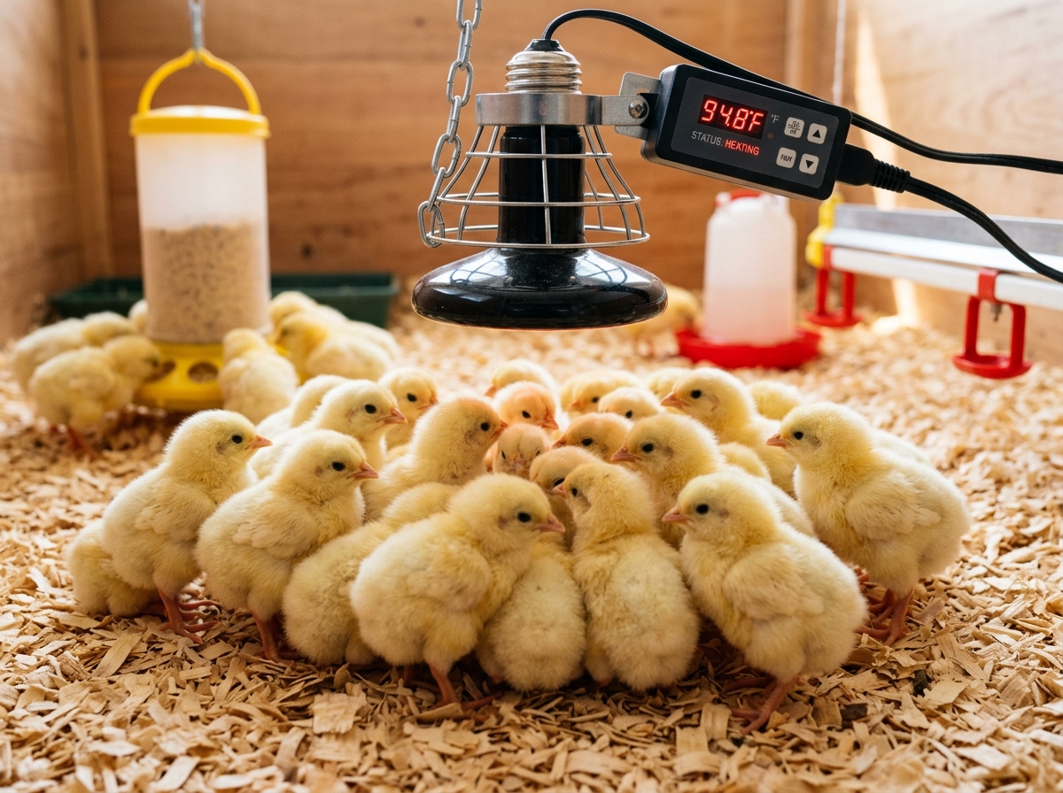 Day old chicks brooding